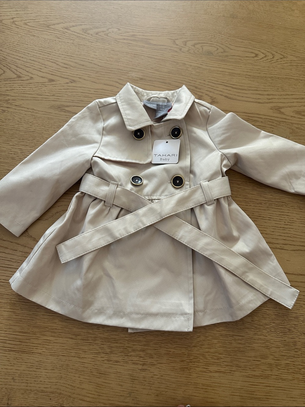 Tahari Baby Cream Double-Breasted Pea Coat with Belt 3-6 mo